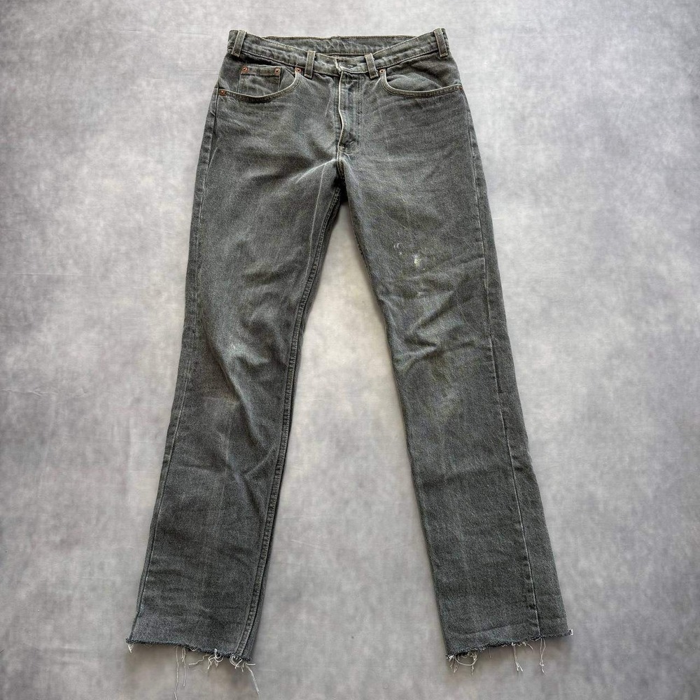 Levi's 501 Jeans Mens Charcoal Gray Faded Distressed Raw Hem 90s Vintage